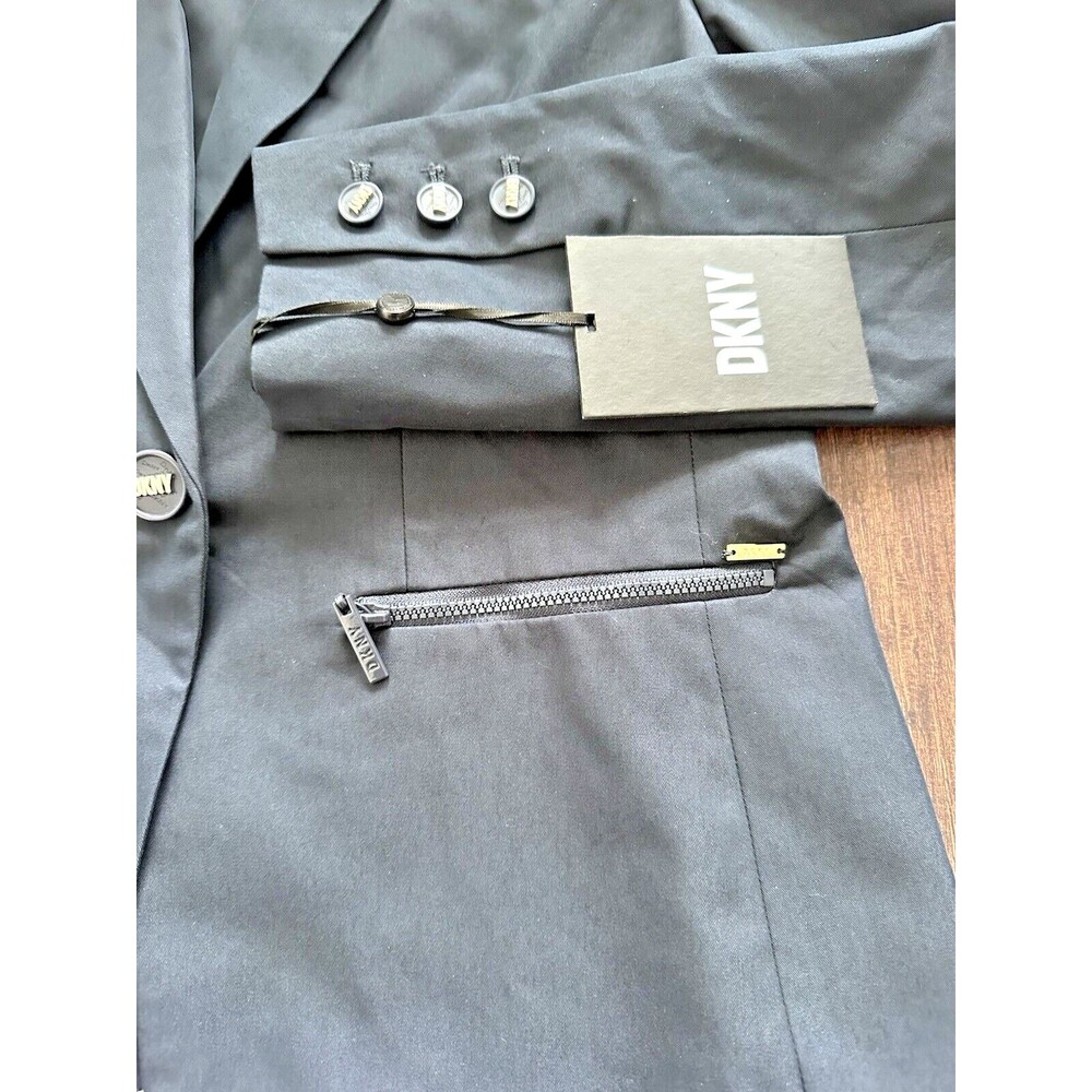 DKNY Women's Petite One-Button Blazer Cotton Zip-Pockets Formal Jacket Navy 14P - Picture 5 of 13
